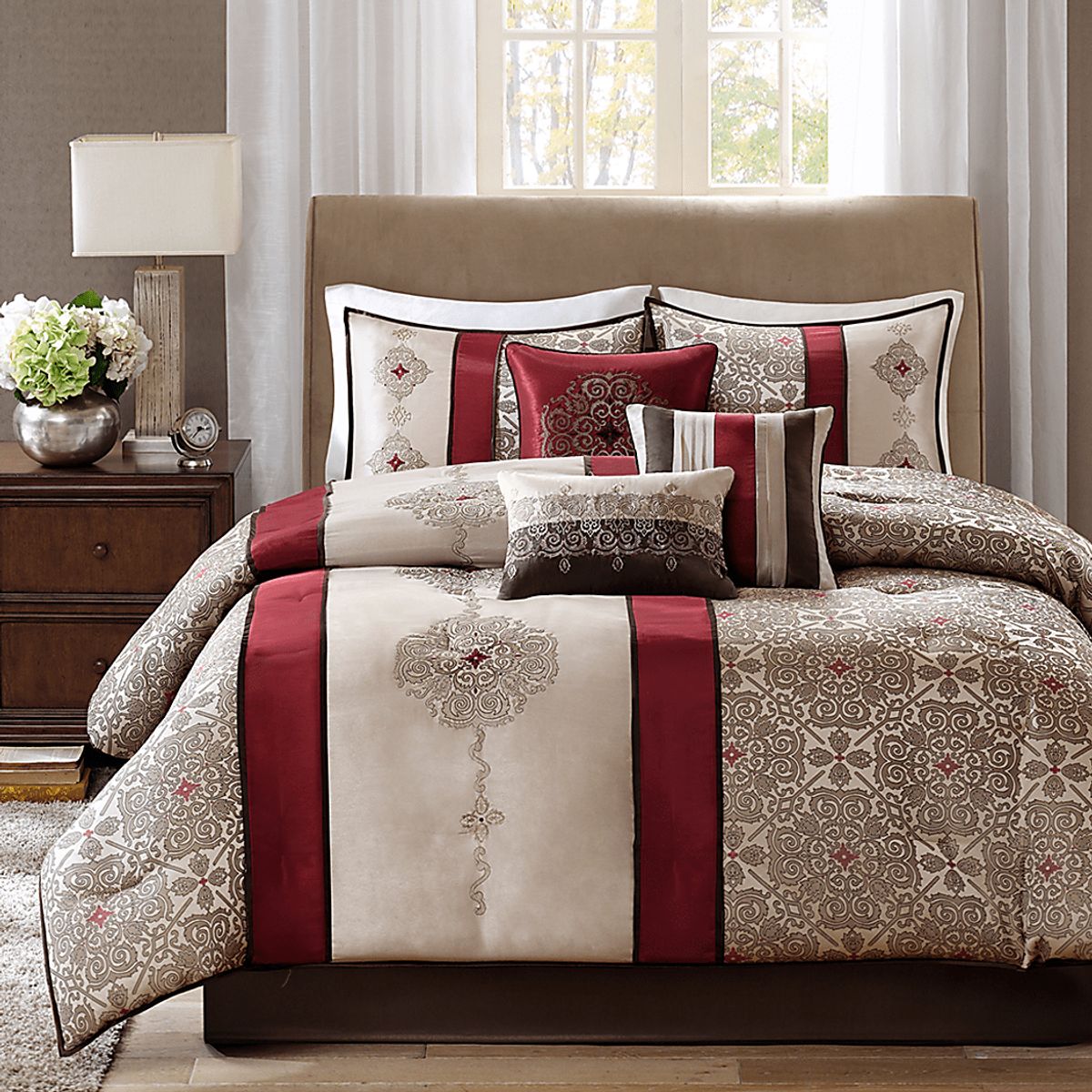 Aragonne Red Cotton,Polyester Fabric 7 Pc California King Comforter Set ...