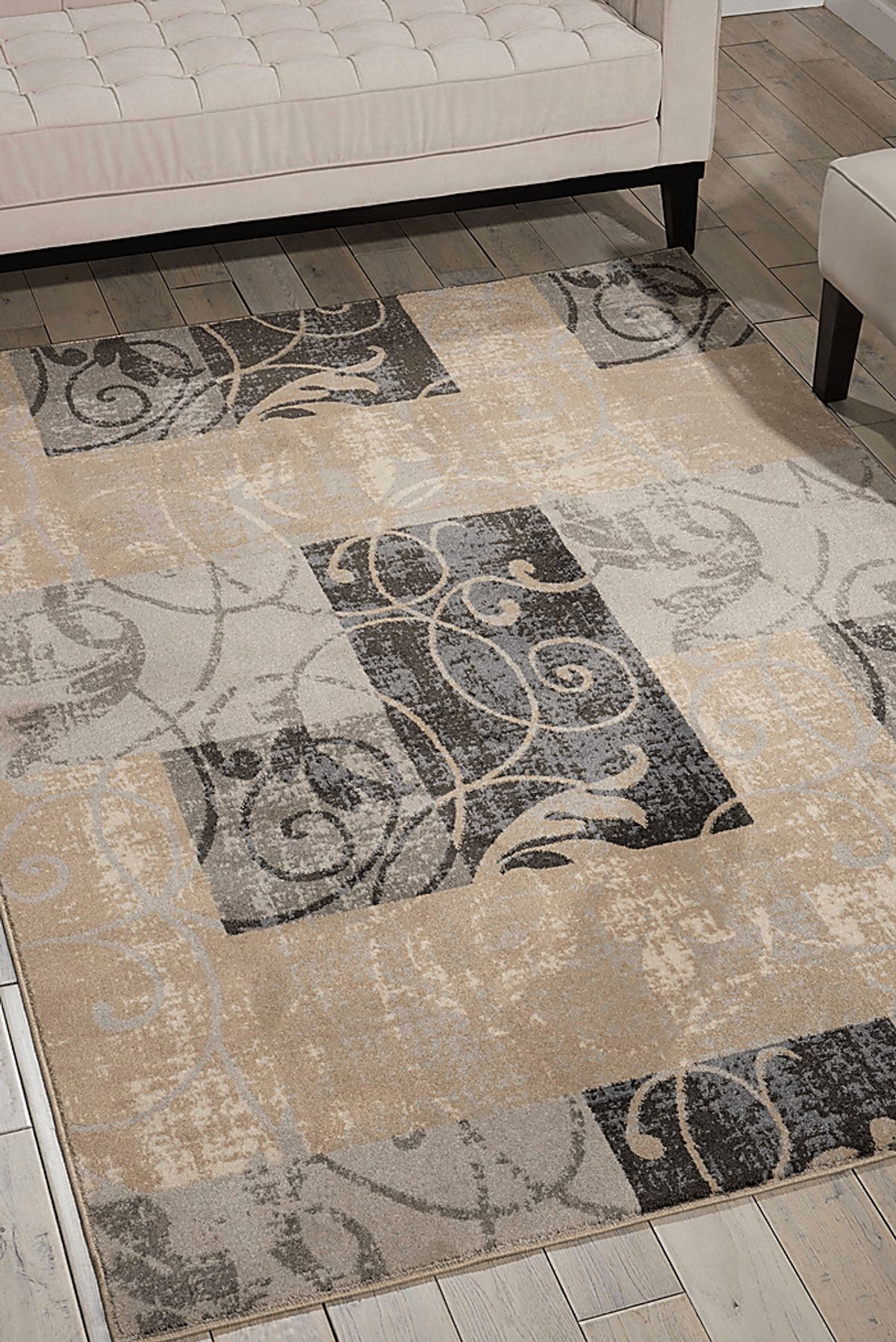 Arbor Blocks Beige Polyester Fabric Rug | Rooms to Go
