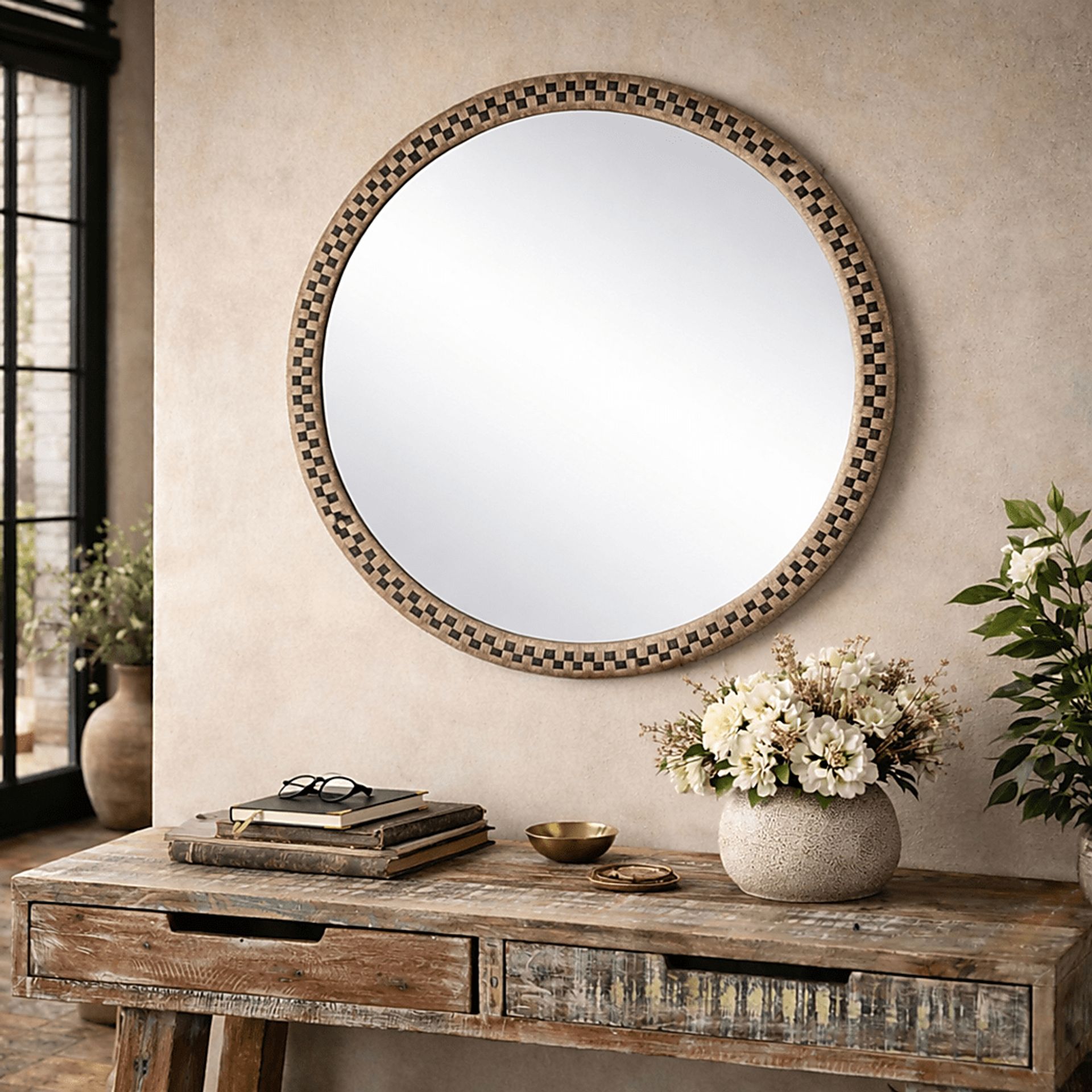 Arcanesys Brown Round Wall Mirror - Image 3