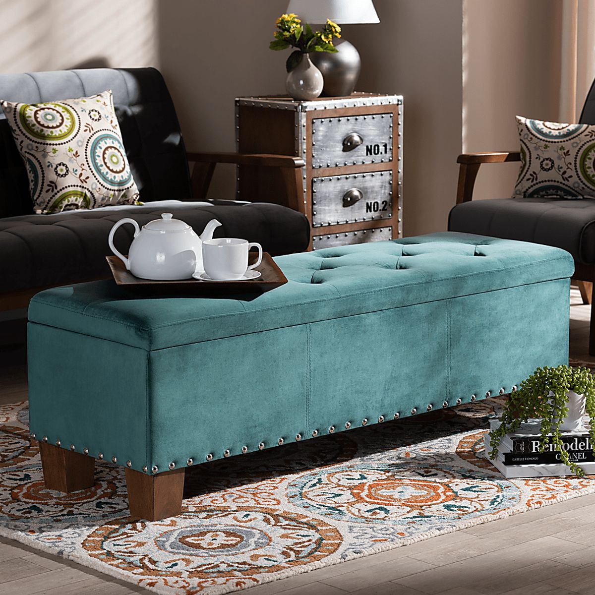 Arcanet Teal Blue,Green Polyester Fabric Storage Bench | Rooms to Go