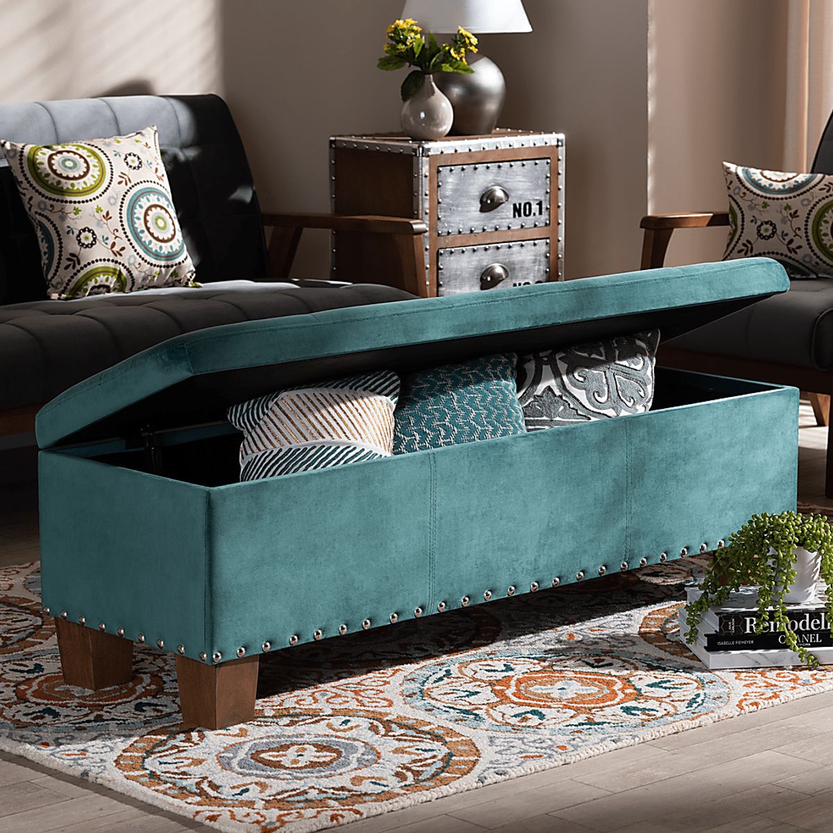 Arcanet Teal Blue,Green Polyester Fabric Storage Bench | Rooms to Go