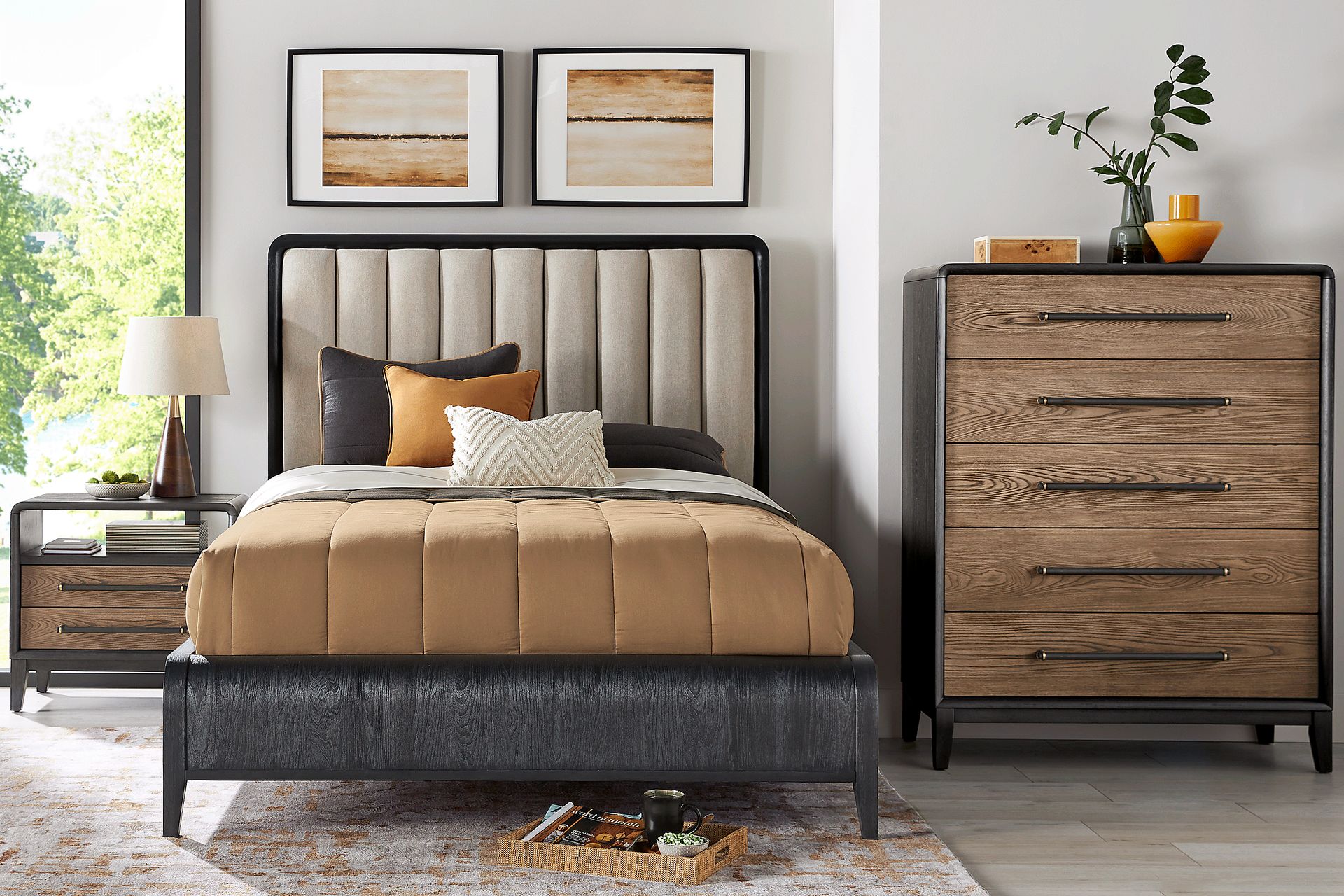 Archer Grove Black 5 Pc Queen Upholstered Bedroom - Image 1