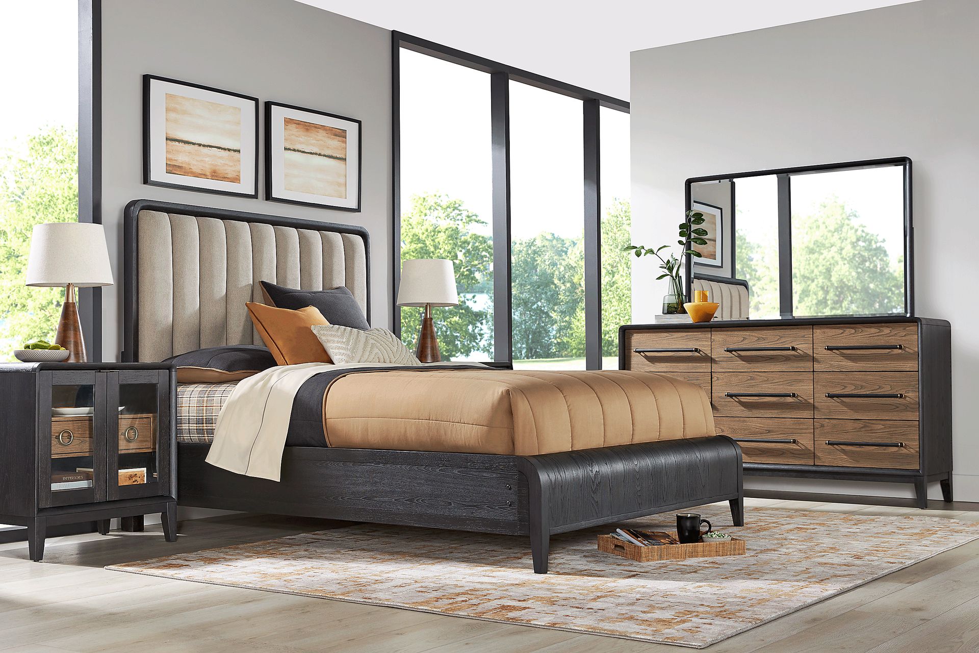 Archer Grove Black 7 Pc King Upholstered Bedroom - Image 1