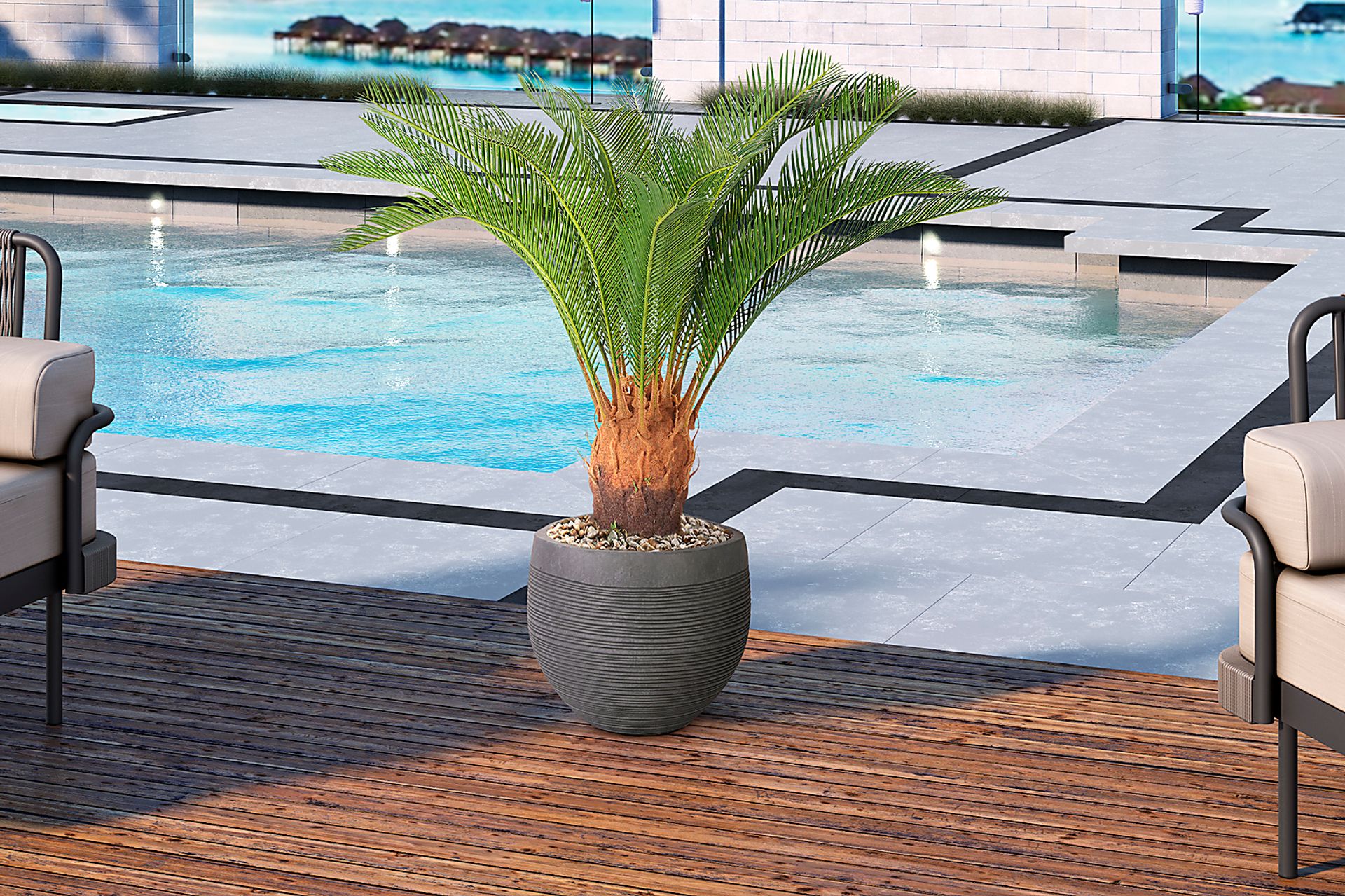 Ardena 40 in. UV Artificial Palm in Gray Planter - Image 2