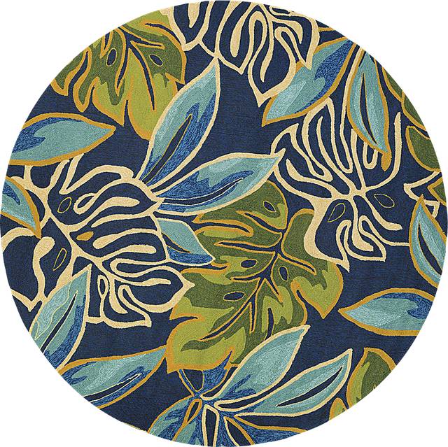 Areca Palms Blue 7'10 Round Indoor/Outdoor Rug - Thumbnail - Image 1