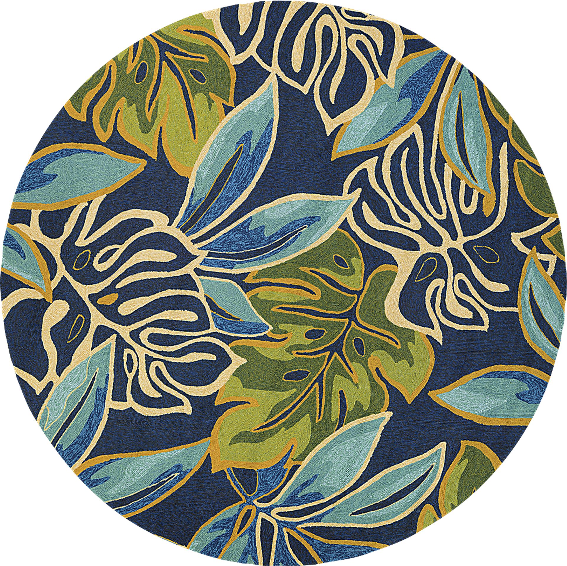 Areca Palms Blue 7'10 Round Indoor/Outdoor Rug - Image 1