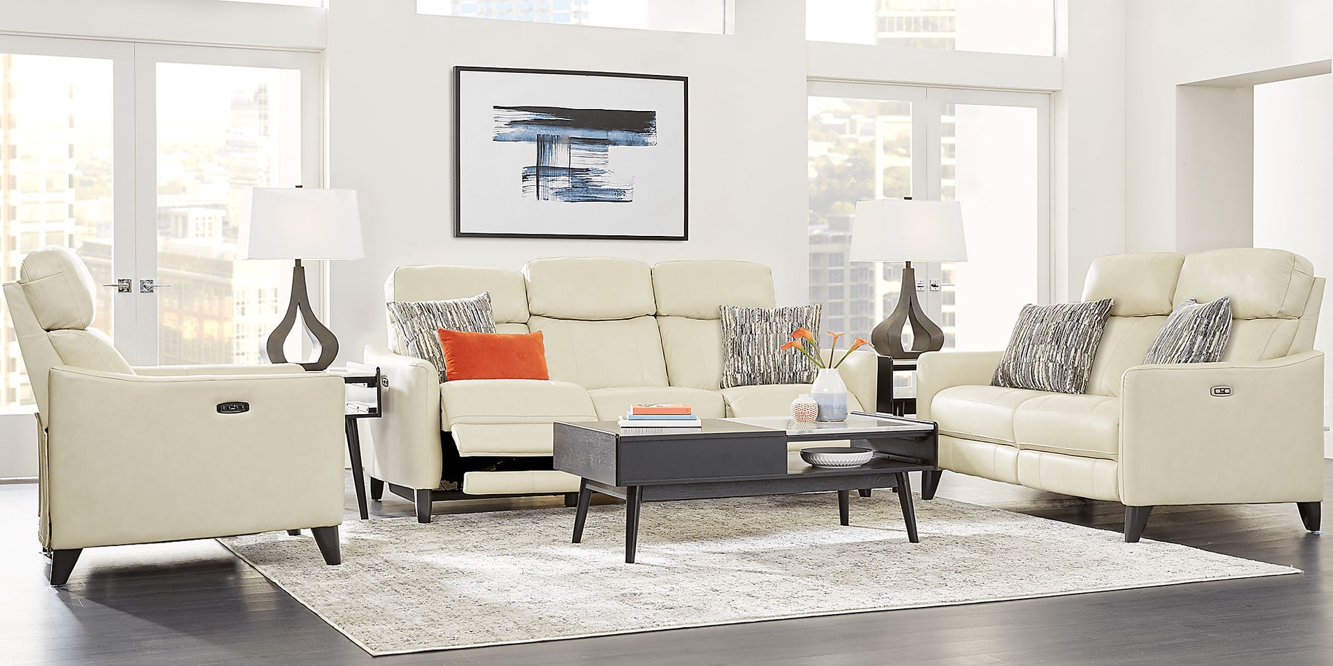 Arilio Beige Leather 3 Pc Dual Power Reclining Living Room - Image 1