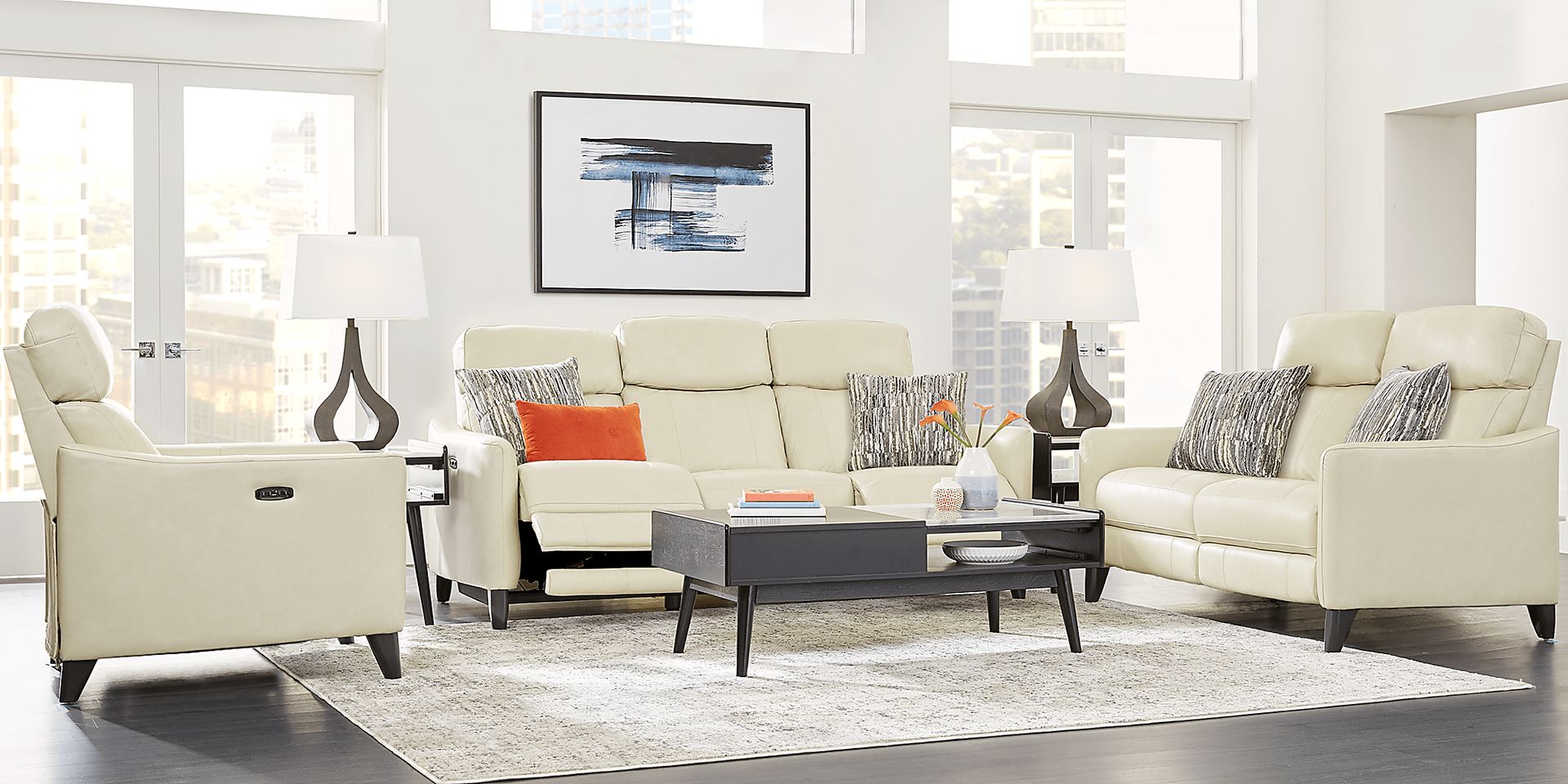 Arilio Beige Leather 3 Pc Living Room with Dual Power Reclining Sofa - Image 1