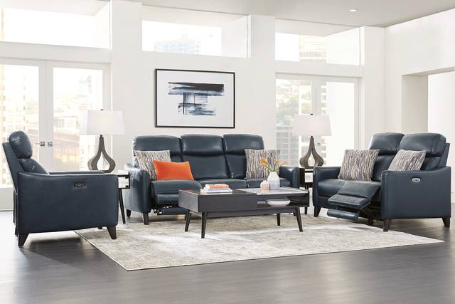 Arilio Navy Leather 2 Pc Living Room with Dual Power Reclining Sofa - Thumbnail - Image 1