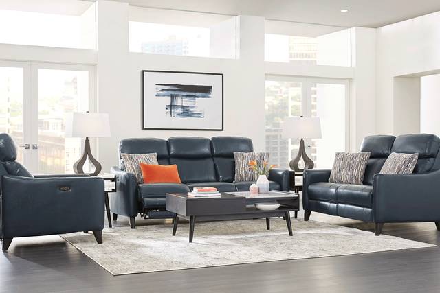Arilio Navy Leather 2 Pc Living Room with Dual Power Reclining Sofa - Thumbnail - Image 1