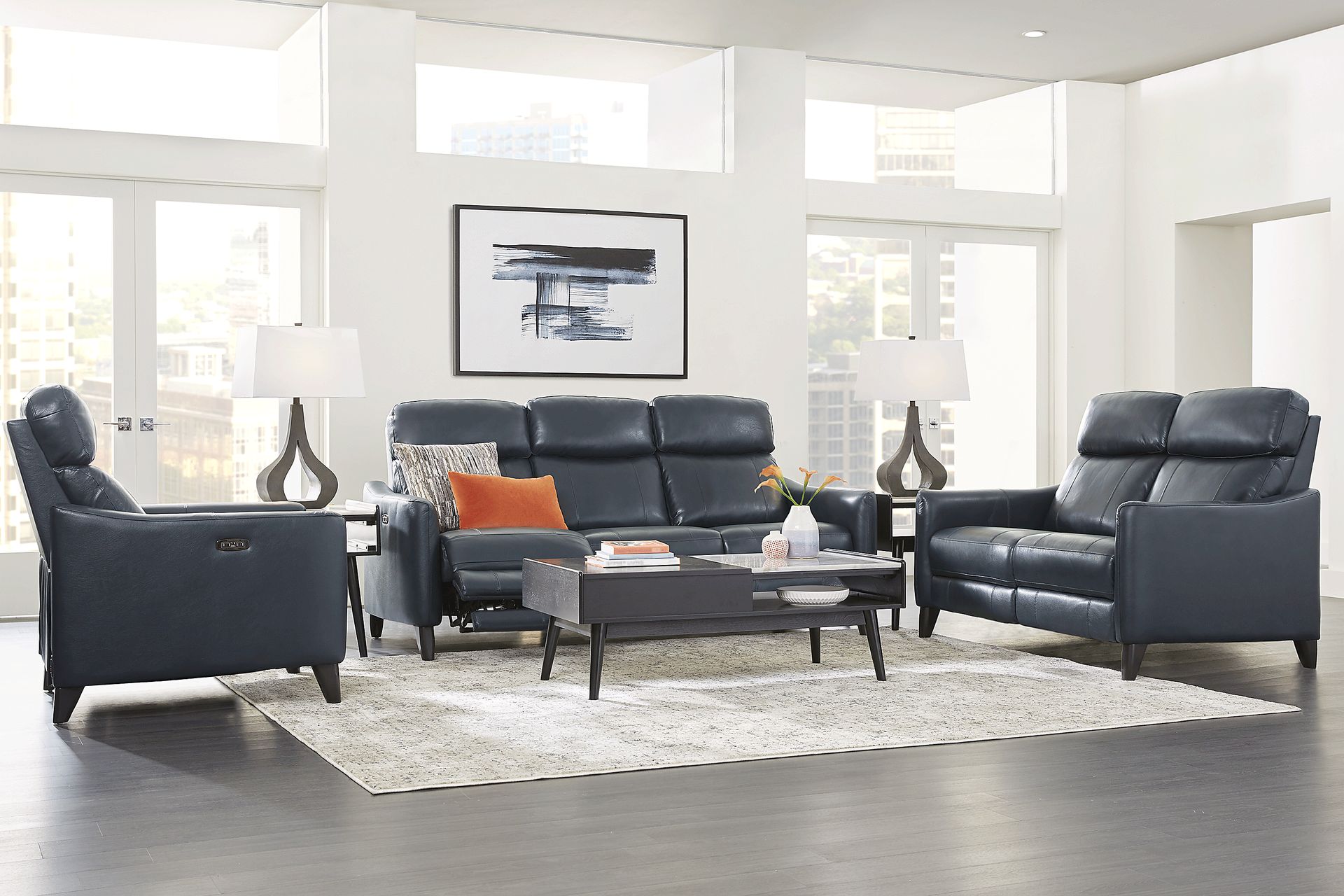 Arilio Navy Leather Dual Power Recliner - Image 2
