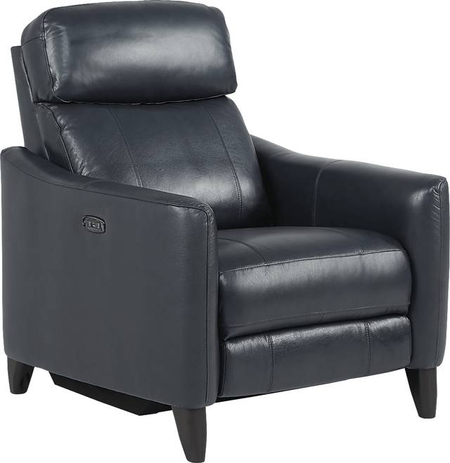 Arilio Navy Leather Dual Power Recliner - Thumbnail - Image 1
