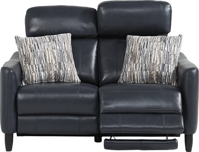 Arilio Navy Leather Dual Power Reclining Loveseat - Thumbnail - Image 2