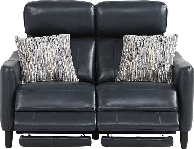 Arilio Navy Leather Dual Power Reclining Loveseat - Thumbnail - Image 3