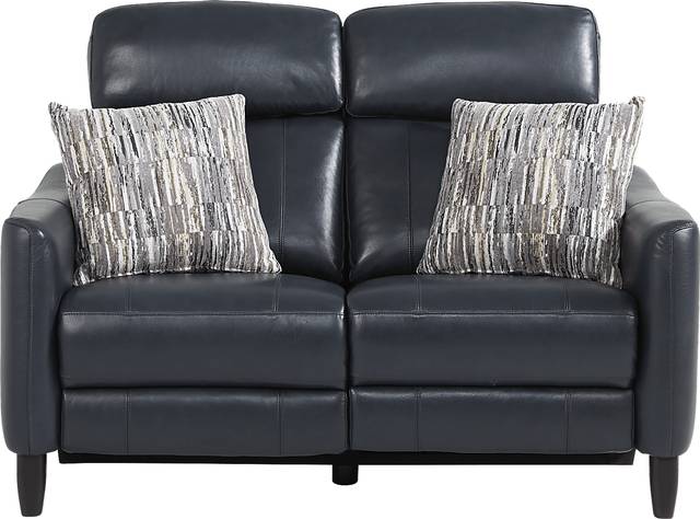 Arilio Navy Leather Dual Power Reclining Loveseat - Thumbnail - Image 1
