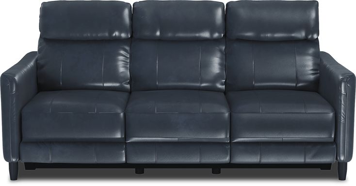 Arilio Navy Leather Dual Power Reclining Sofa