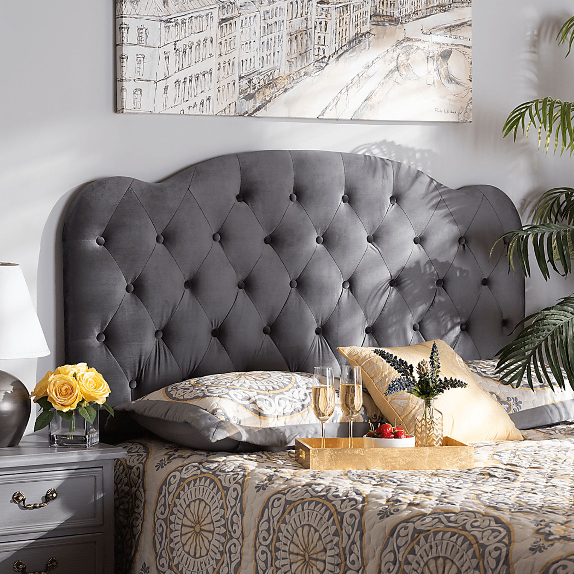 Aristocrate Gray Full Upholstered Headboard - Image 2