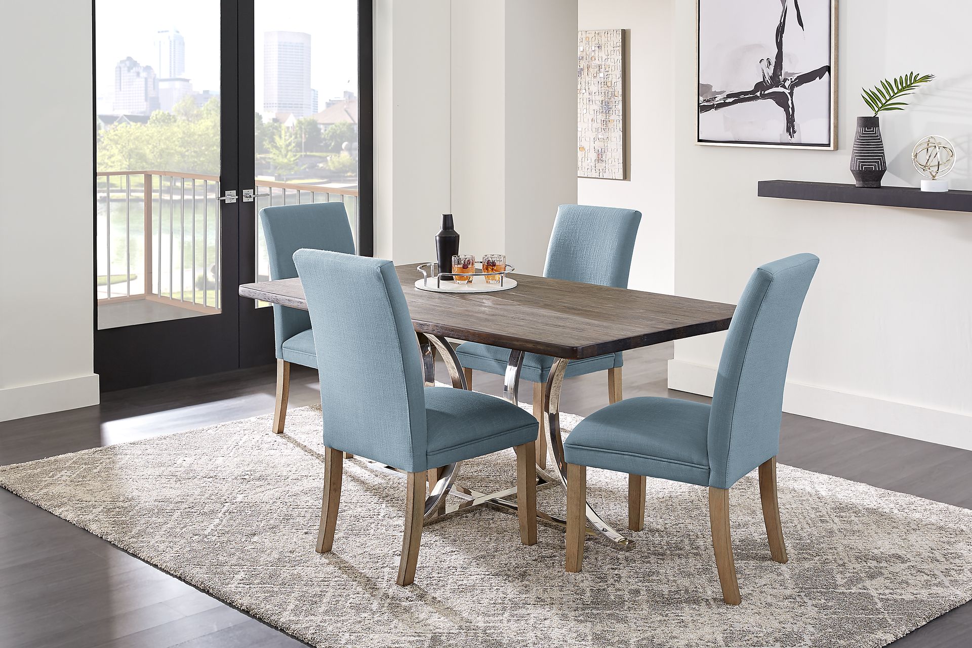 Arland Dark Brown 5 Pc Rectangle Dining Room with Blue Chairs - Image 1