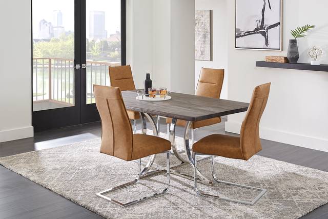 Arland Dark Brown 5 Pc Rectangle Dining Room with Camel Chairs - Thumbnail - Image 1