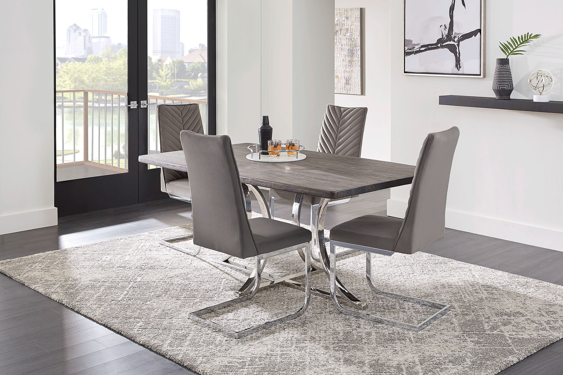 Arland Dark Brown 5 Pc Rectangle Dining Room with Charcoal Chairs - Image 1
