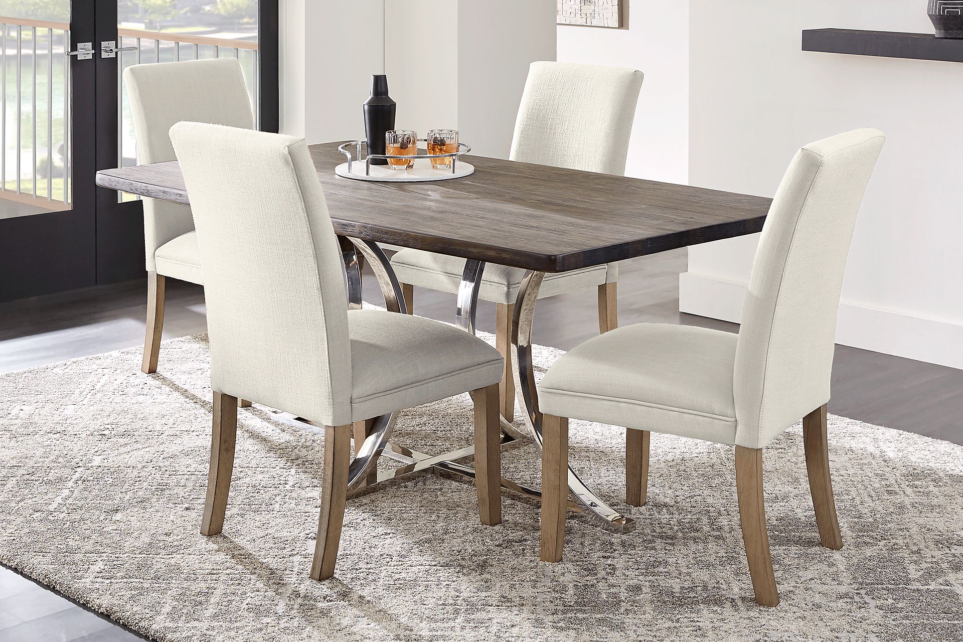 Arland Dark Brown 5 Pc Rectangle Dining Room with White Chairs - Image 1