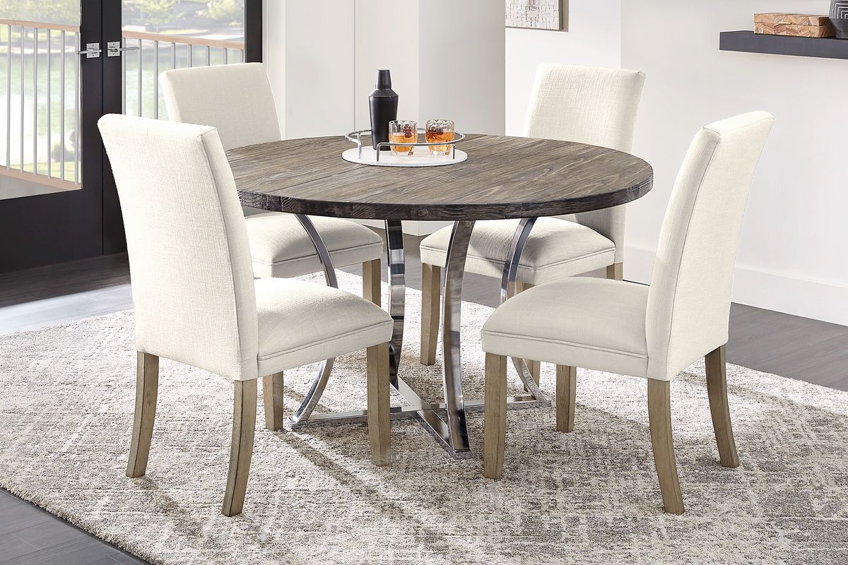 Arland 5 Pc Dark Brown Wood White Green Dining Room Set With Round 