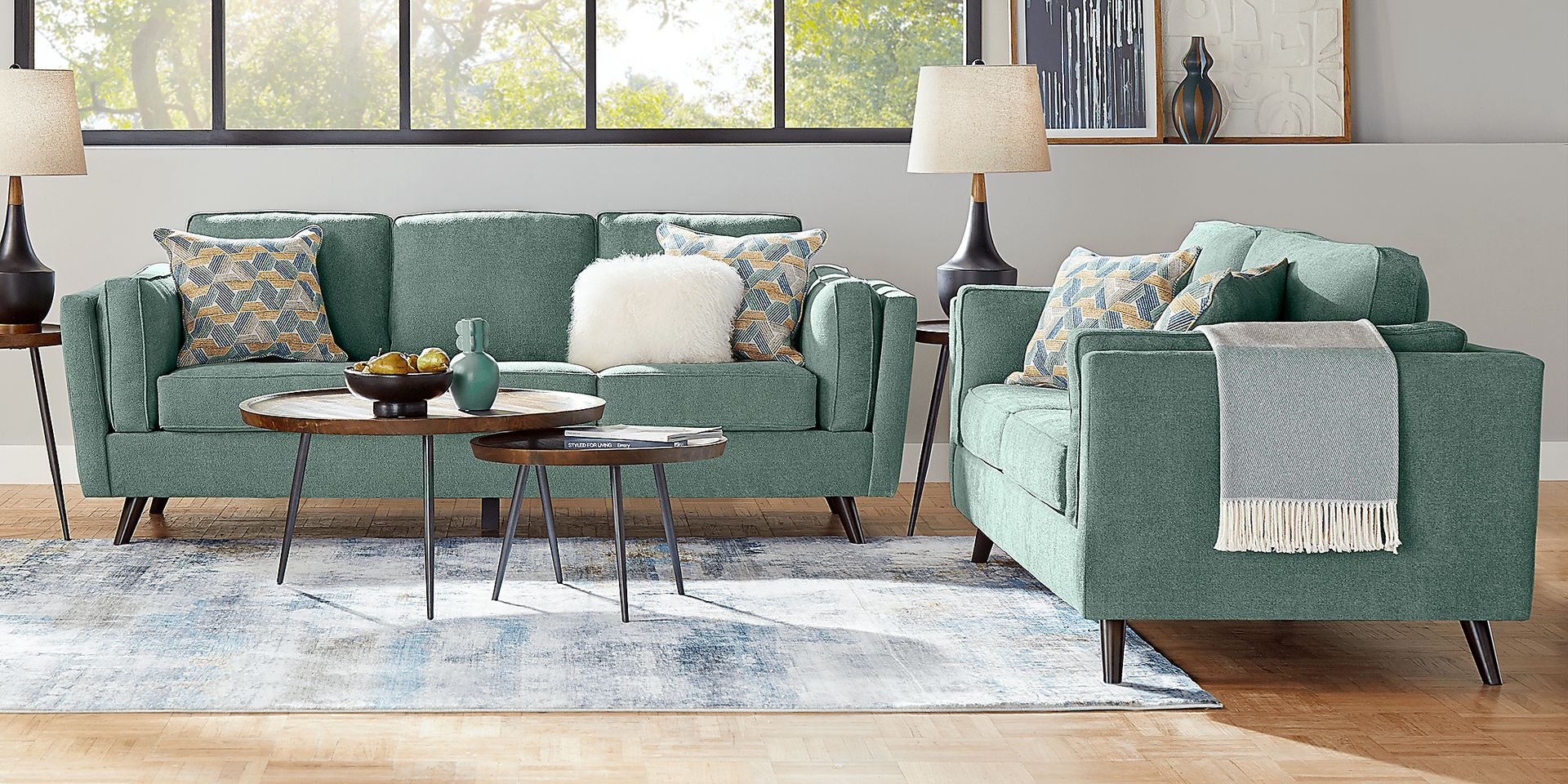 Drew Jonathan Arlington Seafoam Green Chenille Fabric Sofa Rooms to Go