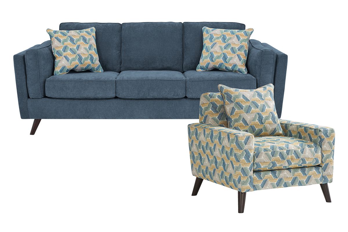 Arlington 2 Pc Denim Blue Chenille Fabric Living Room Set With Sofa