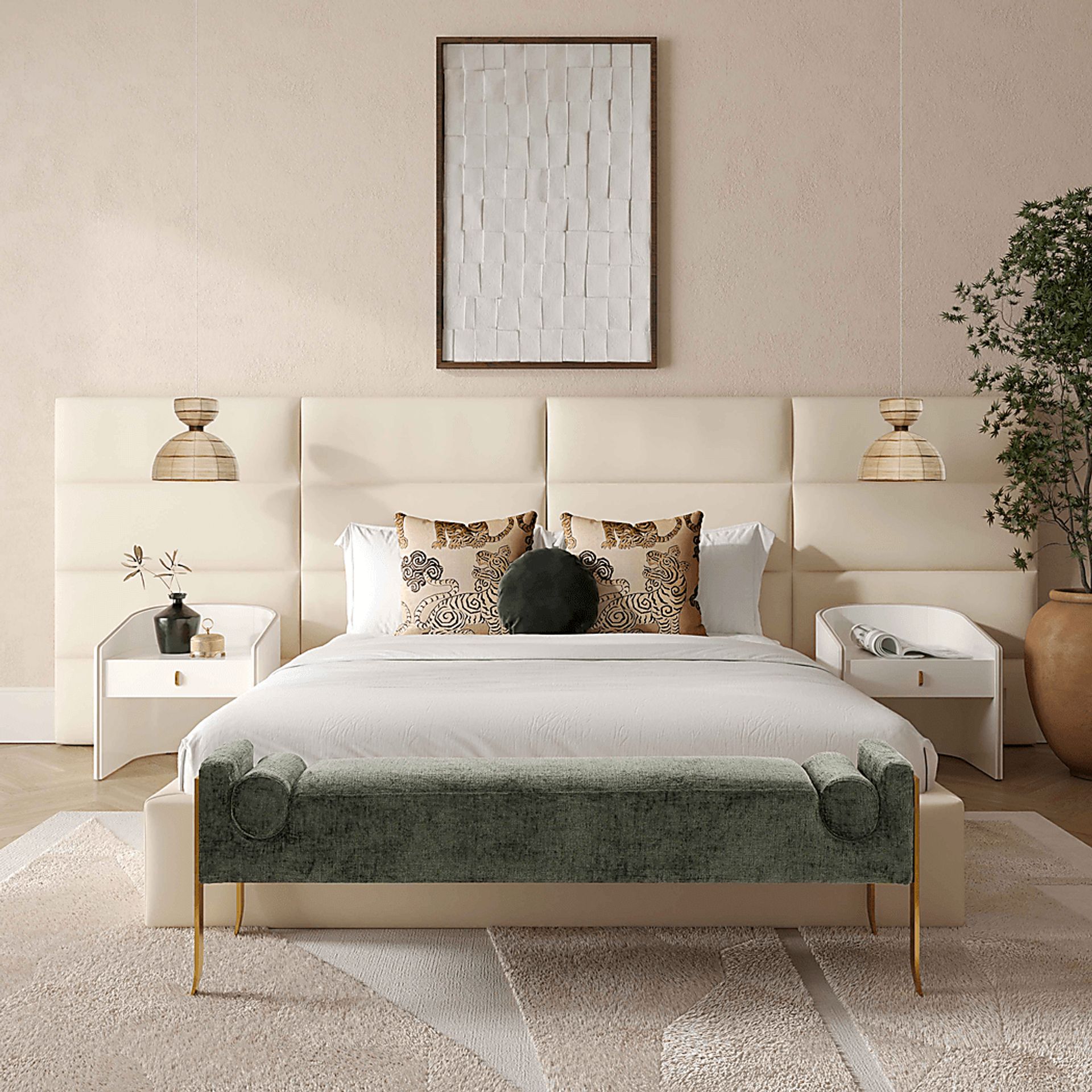 Arliss Cream Queen Bed with Wings - Image 2