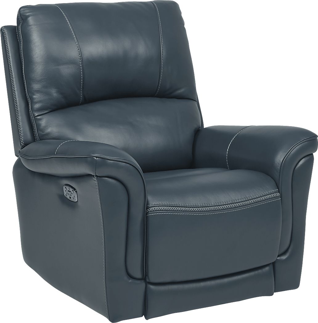 Armano Navy Triple Power Leather Recliner - Rooms To Go