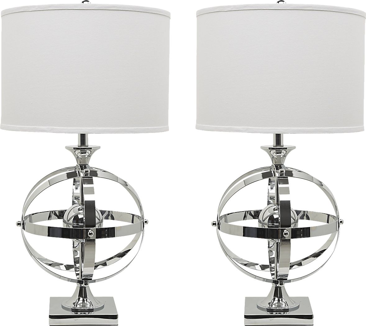 Armillary Silver Table Lamps, Set of 2