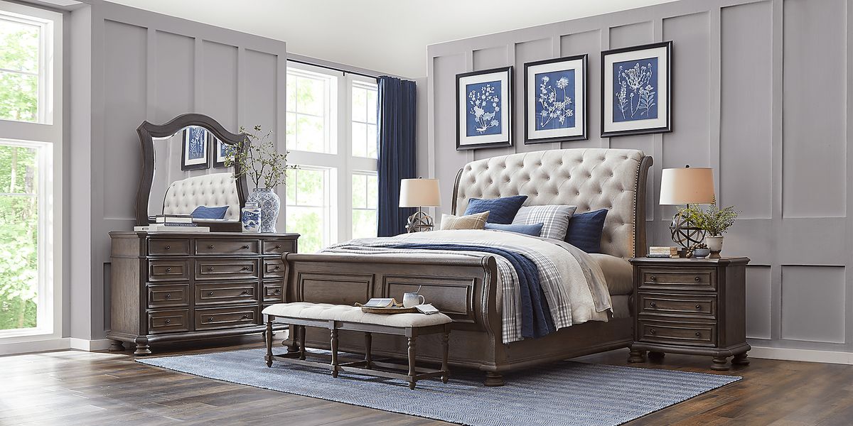 Armitage 5 Pc Dark Brown Wood Queen Bedroom Set With Dresser, Mirror, 3 ...