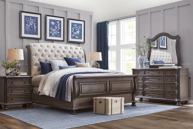 Armitage Dark Brown 3 Pc Queen Upholstered Bed - Thumbnail - Image 2