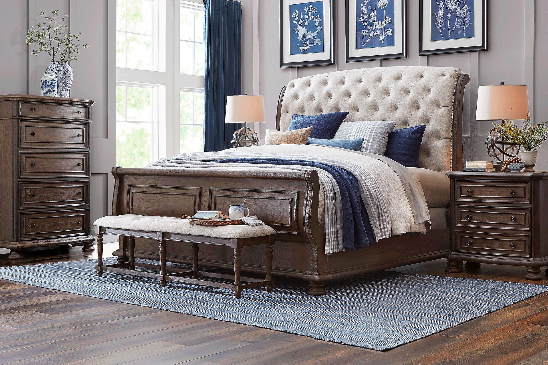 Armitage Dark Brown 5 Pc Queen Upholstered Bedroom - Image 1