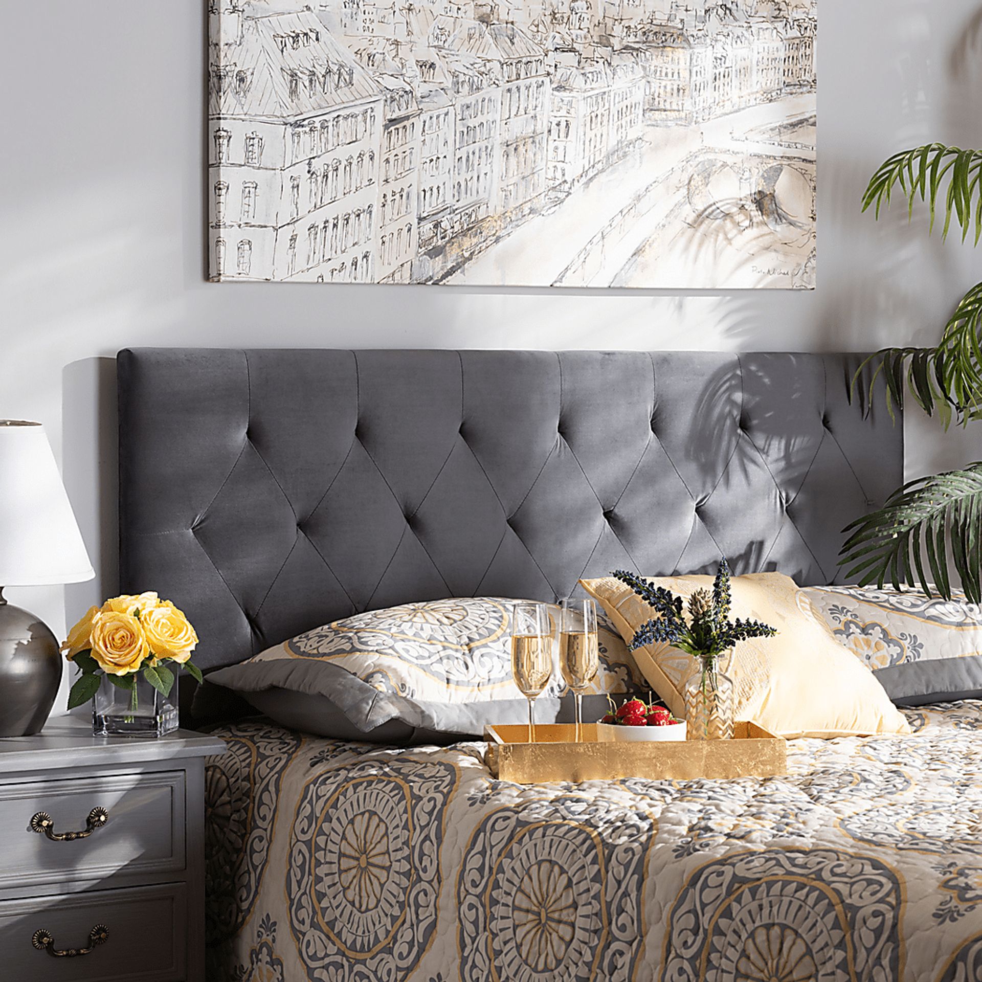 Arpino Gray Queen Upholstered Headboard - Image 2