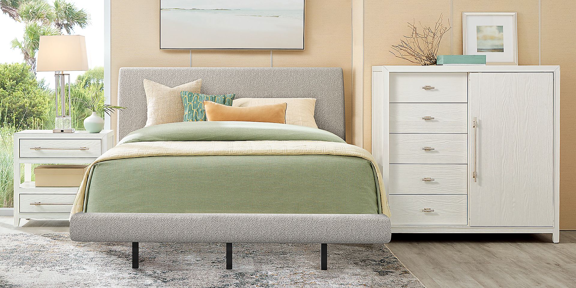 Aruba Gray 3 Pc King Upholstered Bed - Image 3