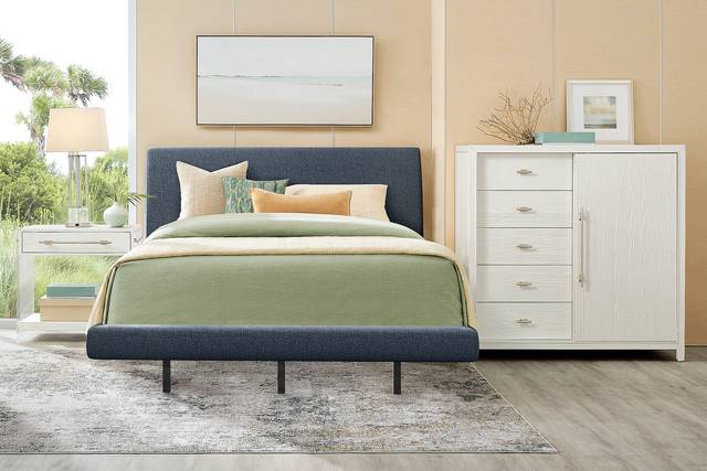 Aruba White 5 Pc Bedroom with Blue King Upholstered Bed - Thumbnail - Image 1