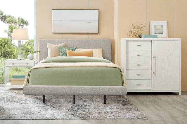 Aruba White 5 Pc Bedroom with Gray King Upholstered Bed - Thumbnail - Image 1