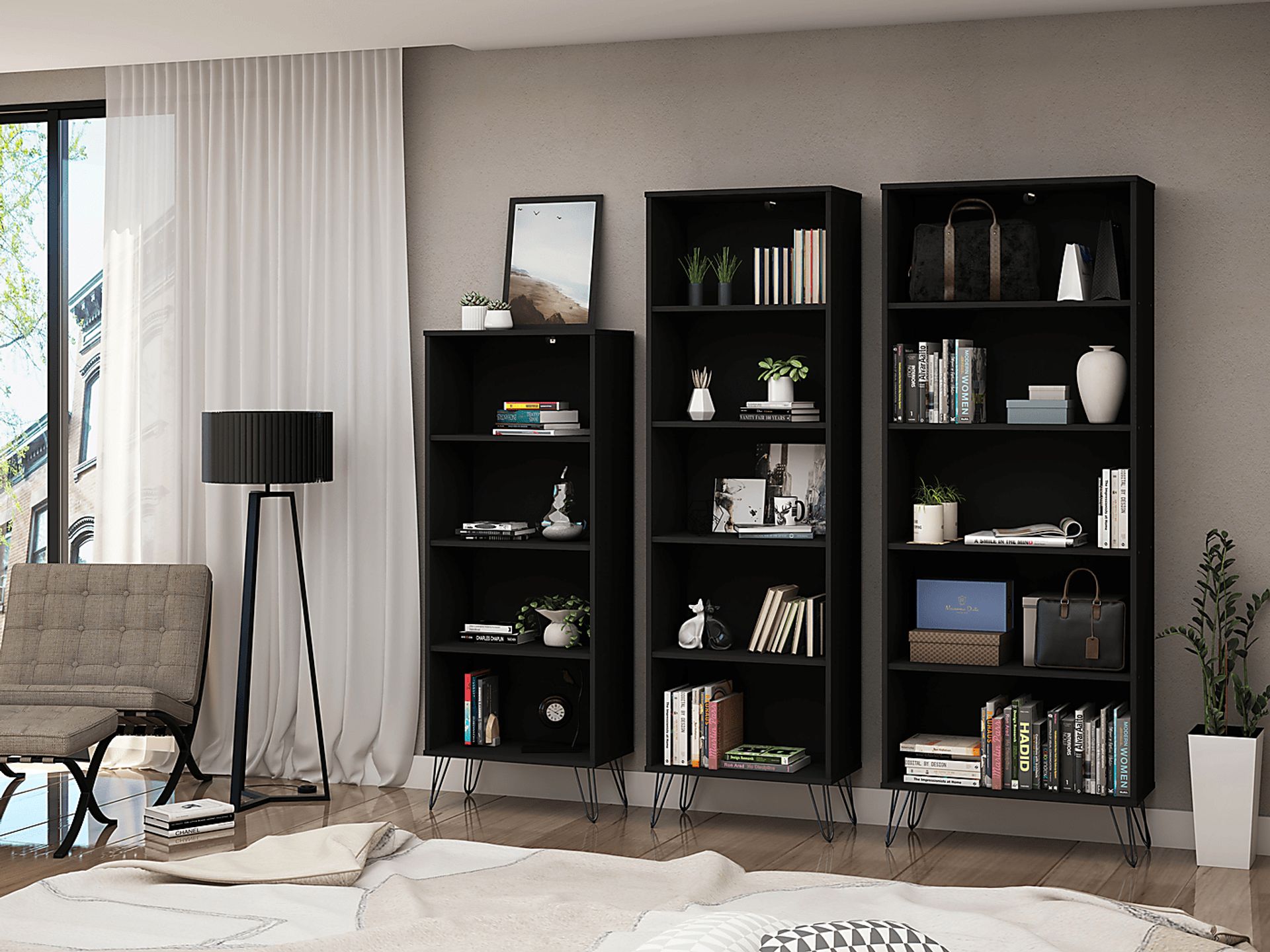 Arzano Black 3 Pc Bookcase - Image 8