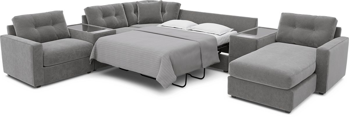 Drew & Jonathan Modularone Ash Beige,Gray Chenille Fabric Sleeper 7pc ...