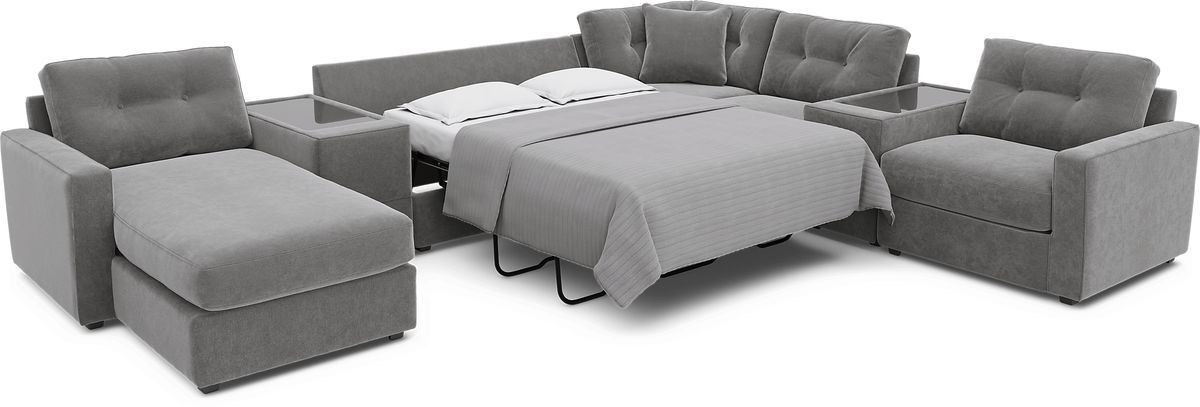 Drew & Jonathan Modularone Ash Beige,Gray Chenille Fabric Sleeper 7pc ...