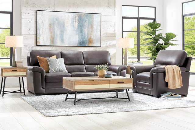 Ashbury Place Brown Leather 7 Pc Living Room with Gel Foam Sleeper Sofa - Thumbnail - Image 1