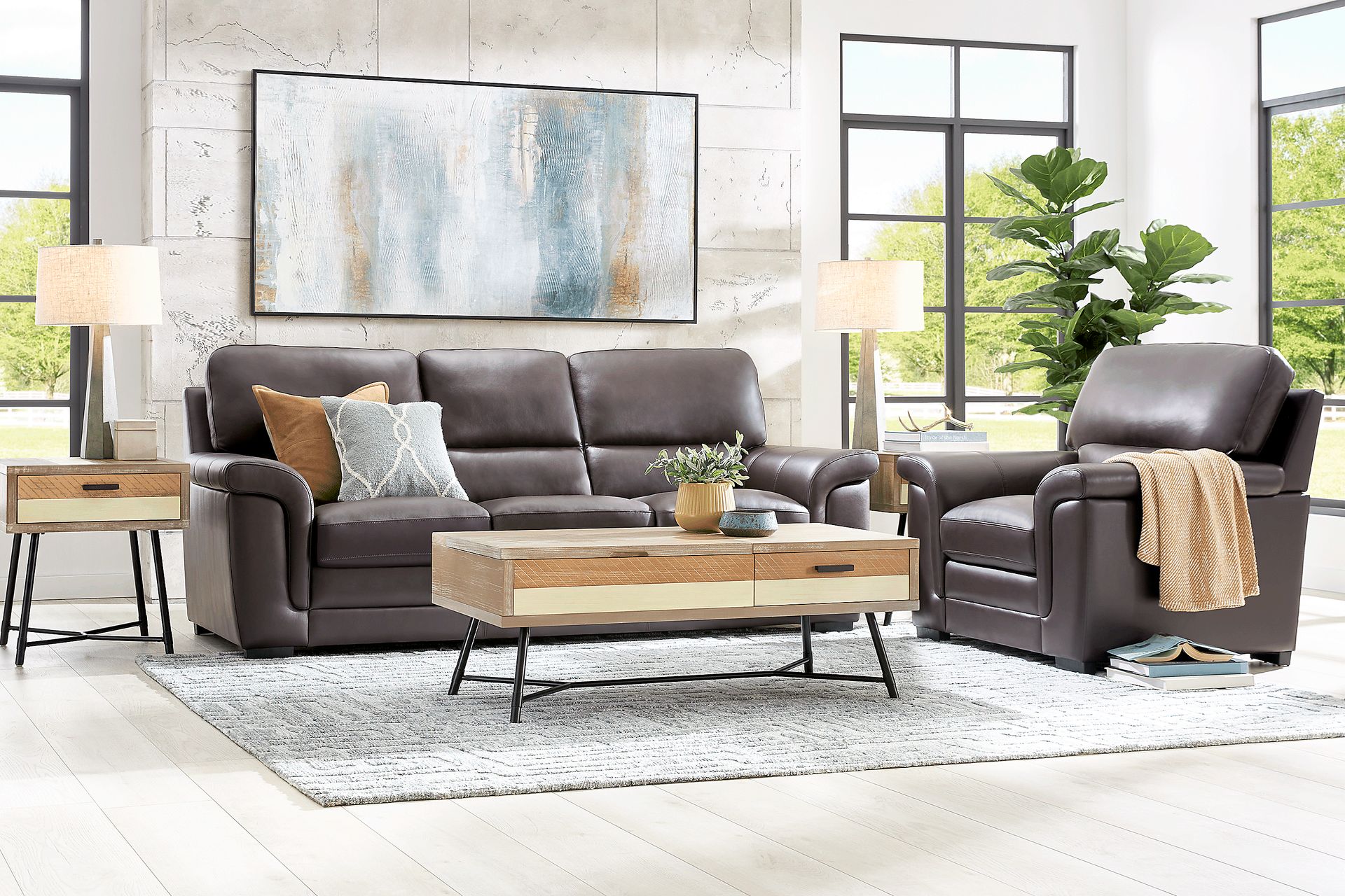 Ashbury Place Brown Leather 7 Pc Living Room with Gel Foam Sleeper Sofa - Image 1