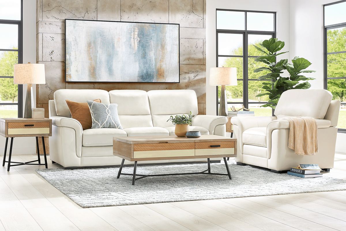 Ashbury Place 7 Pc Stone Beige Leather Living Room Set With Sleeper ...