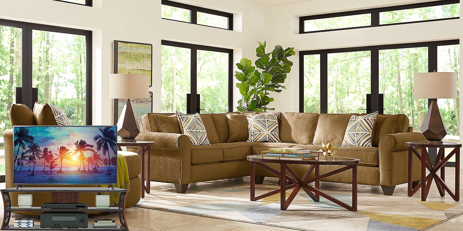 Ashebelle Brown 6 Pc Sectional Living Room Plus 65 in. TV - Image 1