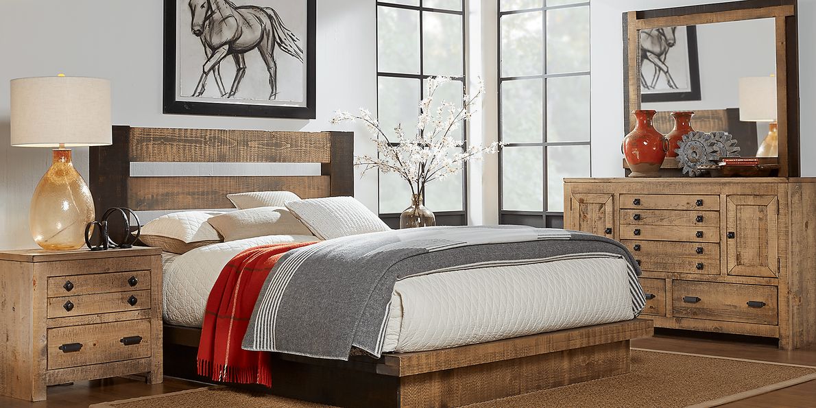 Asher 5 Pc Driftwood Light Wood Queen Bedroom Set With Dresser, Mirror