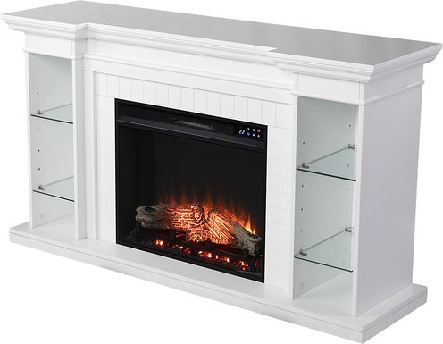 Ashprington II White 55 in. Console, With Electric Log Fireplace