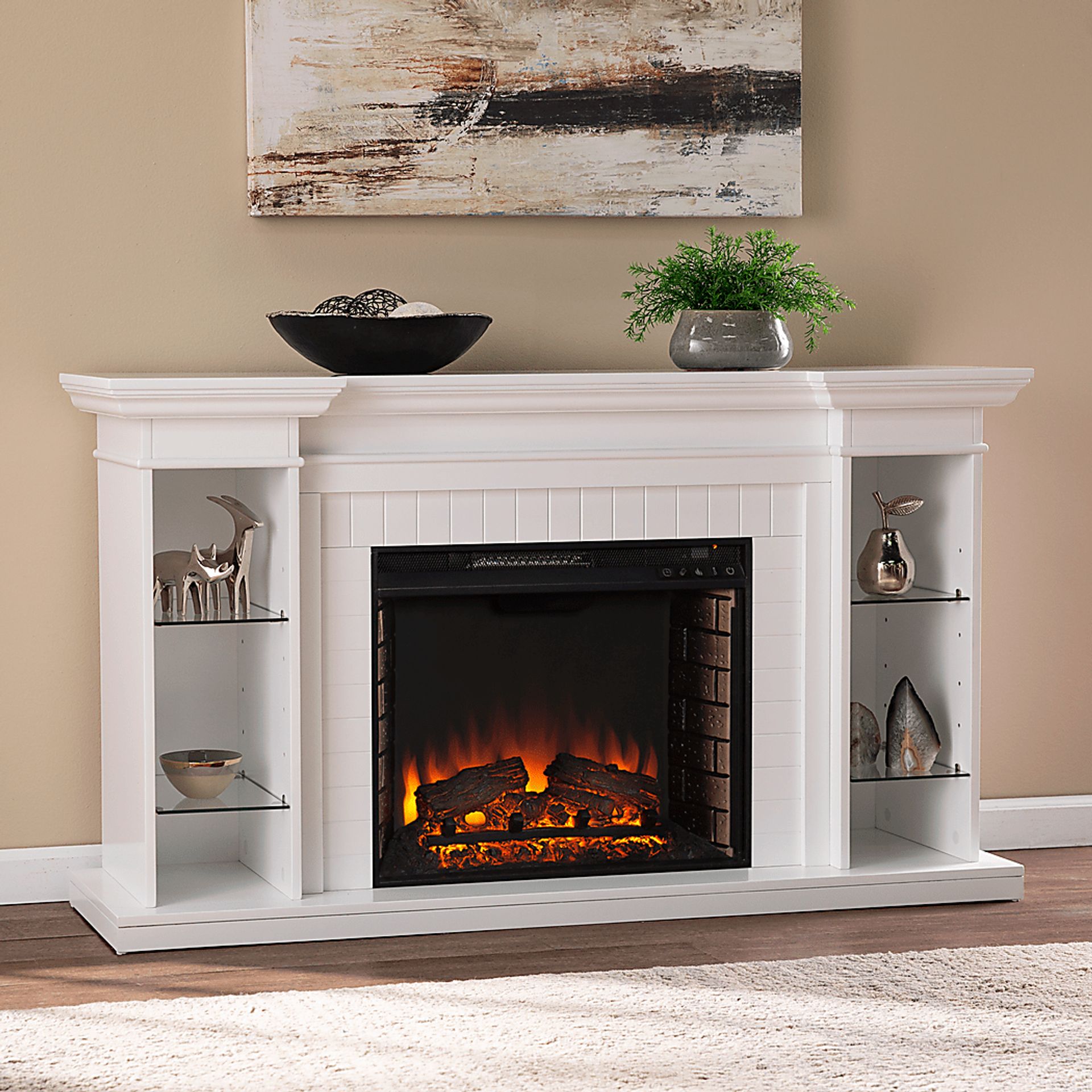 Ashprington II White 55 in. Console With Electric Log Fireplace - Image 6