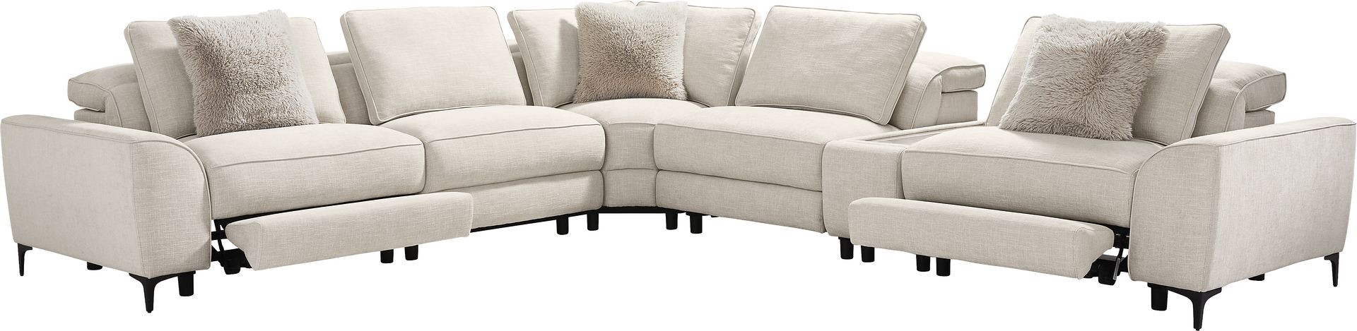 Aspen Sand 6 Pc Dual Power Reclining Sectional with Media Console - Image 1