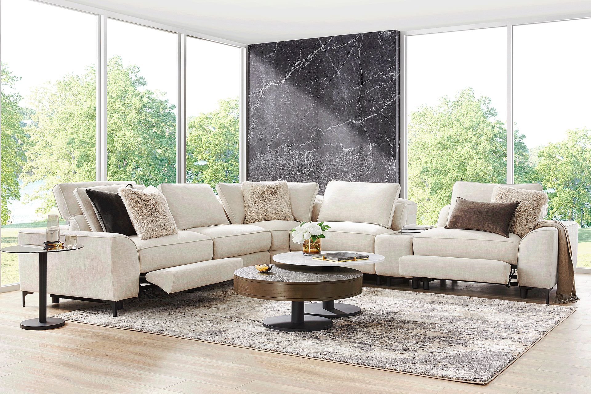 Aspen Sand 6 Pc Dual Power Reclining Sectional with Media Console - Image 2